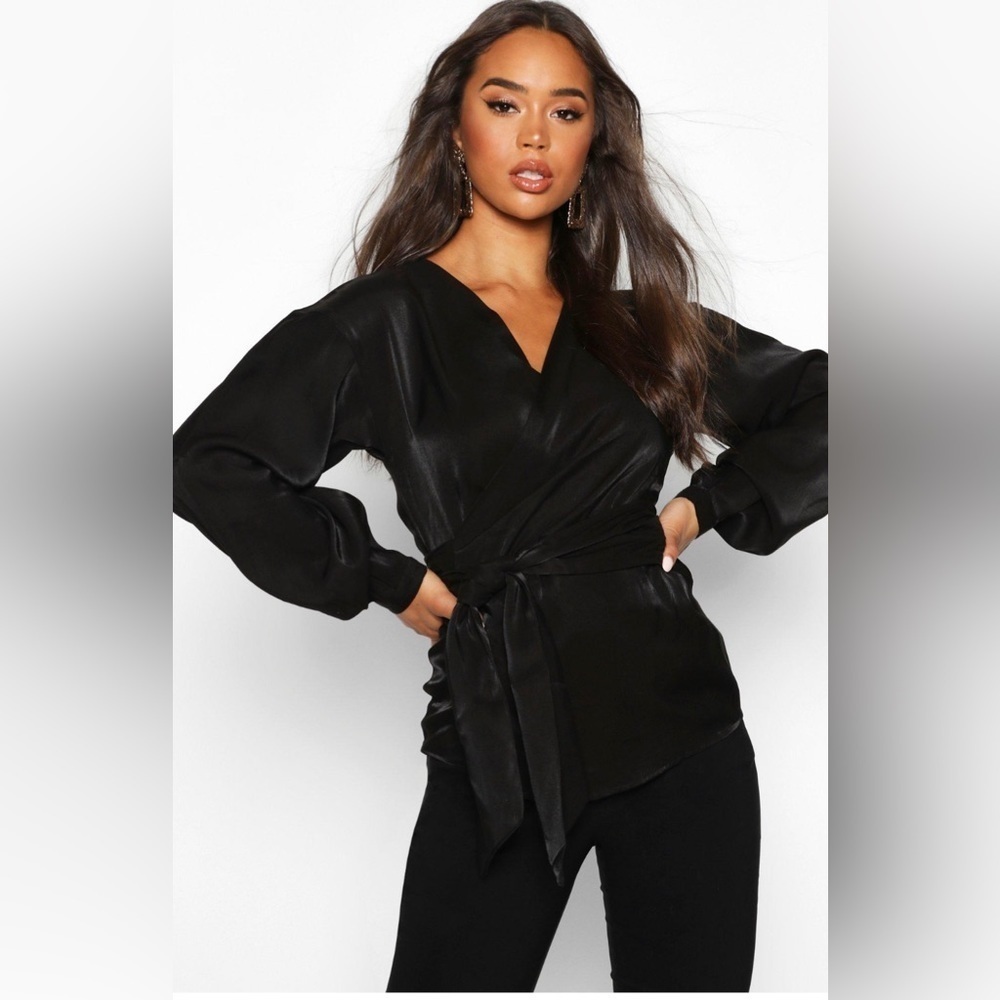 New boohoo black metallic shimmer wrap top​​​